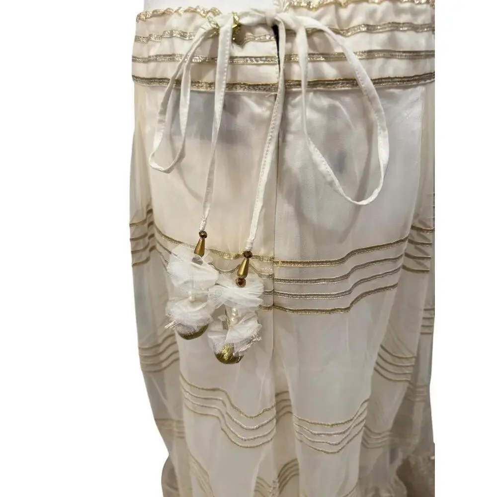 New Nazila Couture Sheer Gold-Trimmed Maxi Skirt, size Medium